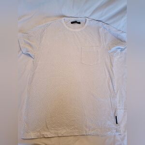 French Connection White Polka Dot Men's Shirt, Size Large